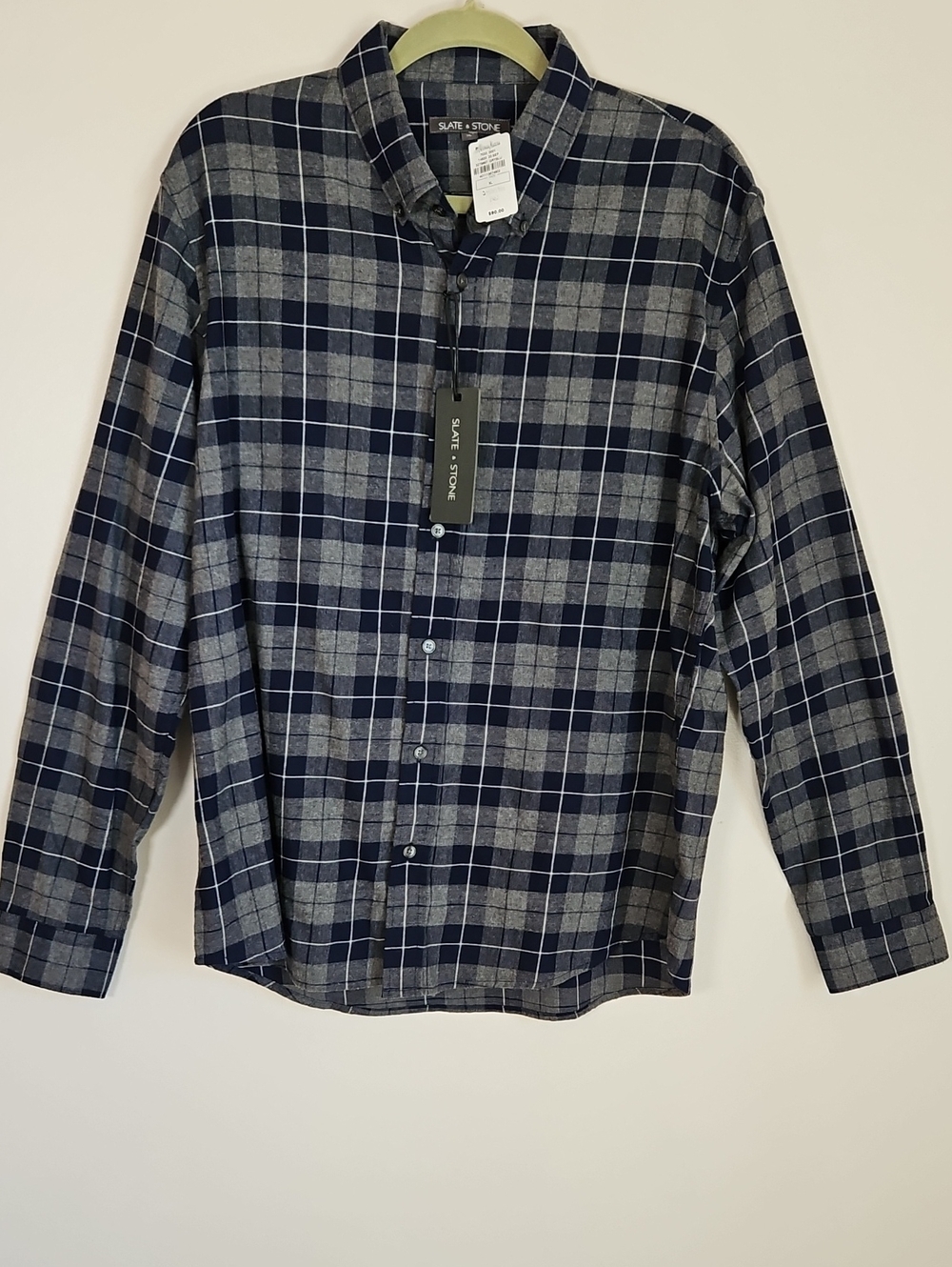 Slate & Stone Mens Dean Plaid Flannel Button Down NEW XL Navy Grey 100% Cotton